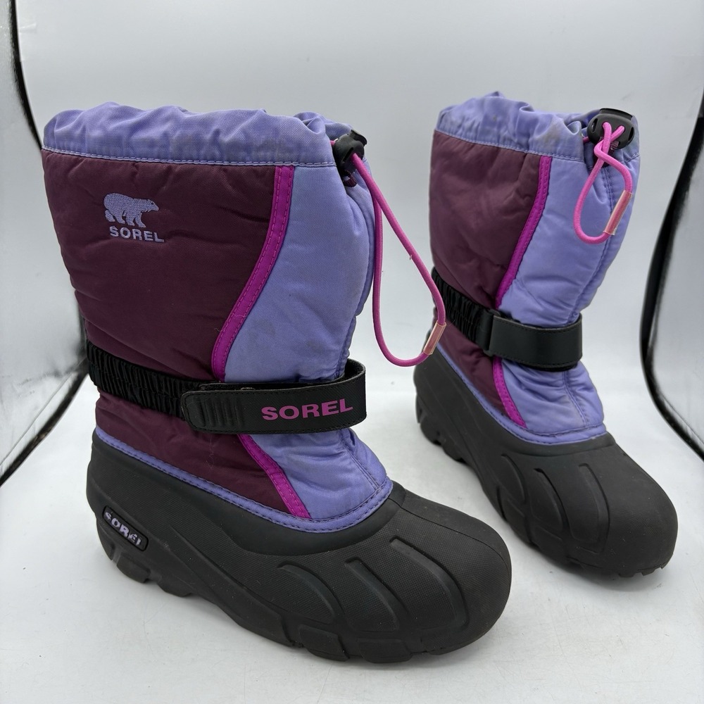 Sorel Snow Boots Girls Size 4 Kids Y Youth Flurry Colorblock Purple Winter